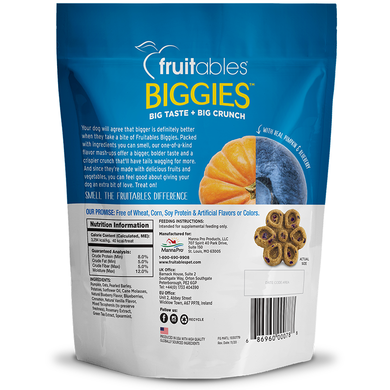 FRUITABLES DOG TREAT BIGGIES PUMPKIN & BLUEBERRY – ARÁNDANO & CALABAZA