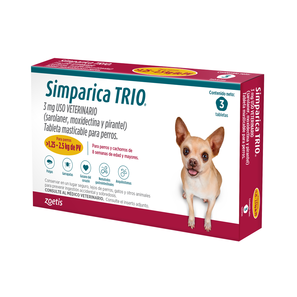 Simparica Trio Gold de 3 mg 1.25 – 2.5 kg 3 Tableta