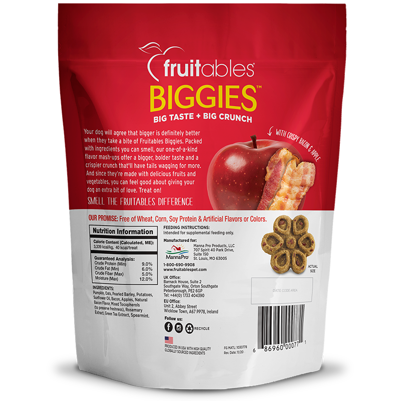 FRUITABLES DOG TREAT BIGGIES BACON & APPLE – TOCINO & MANZANA