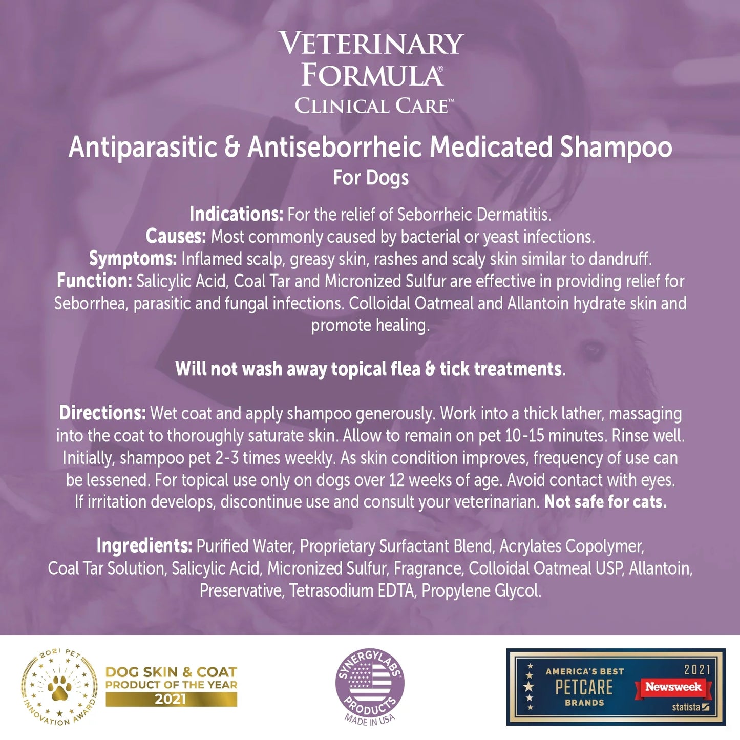 SHAMPOO MEDICADO VETERINARY FORMULA  antiparasitario y antiseborreico para perros