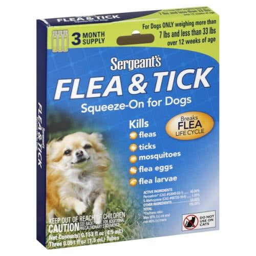 SERGEANT´S FLEA & TICK  PARA PERROS DE 7 LBS O DEBAJO DE 33 LBS (Pipetas matapulgas y garrapatas)