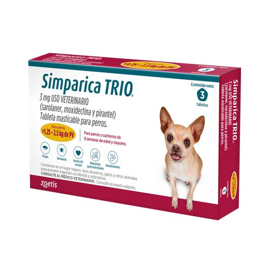 Simparica Trio Gold de 3 mg 1.25 – 2.5 kg 3 Tableta