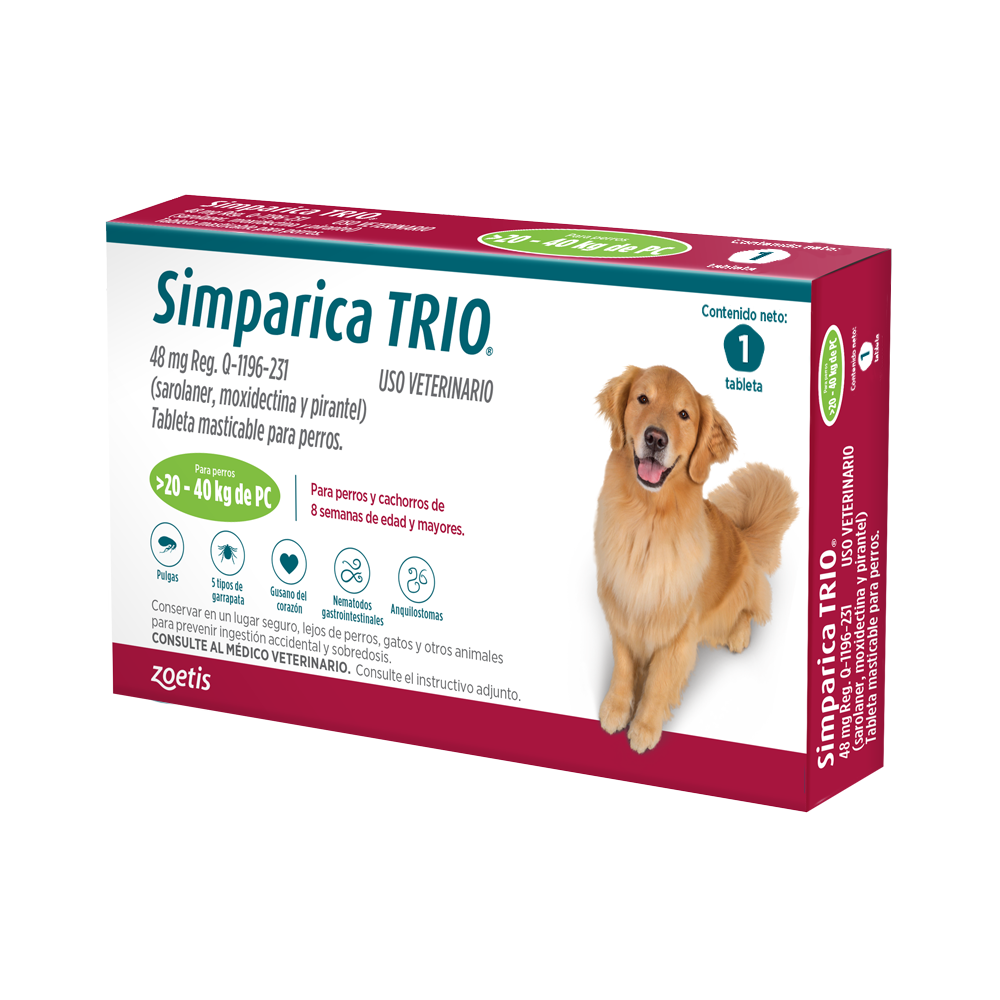 Simparica Trio Green de 48mg 20-40 kg 1 Tableta