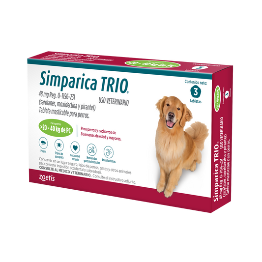 Simparica Trio Green de 48mg 20-40 kg 3 Tabletas