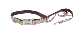 COLLAR Y TIRAPERRO RIBBON SPECTRA 5/8” – CAFÉ CON FLORES