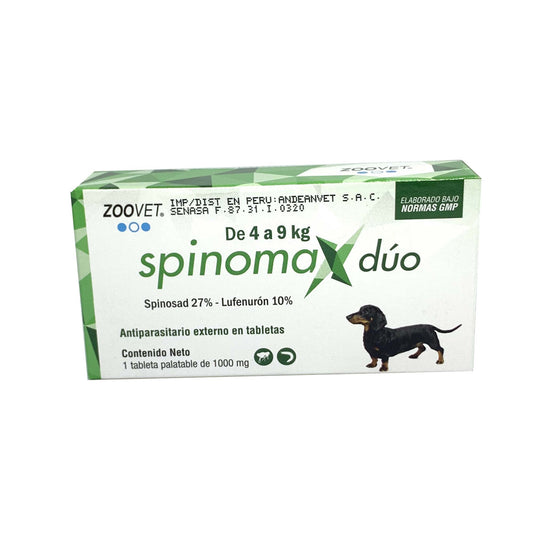 SPINOMAX DÚO ZOOVET PARA PERROS DE 4KG A 9KG (Antiparasitario externo)