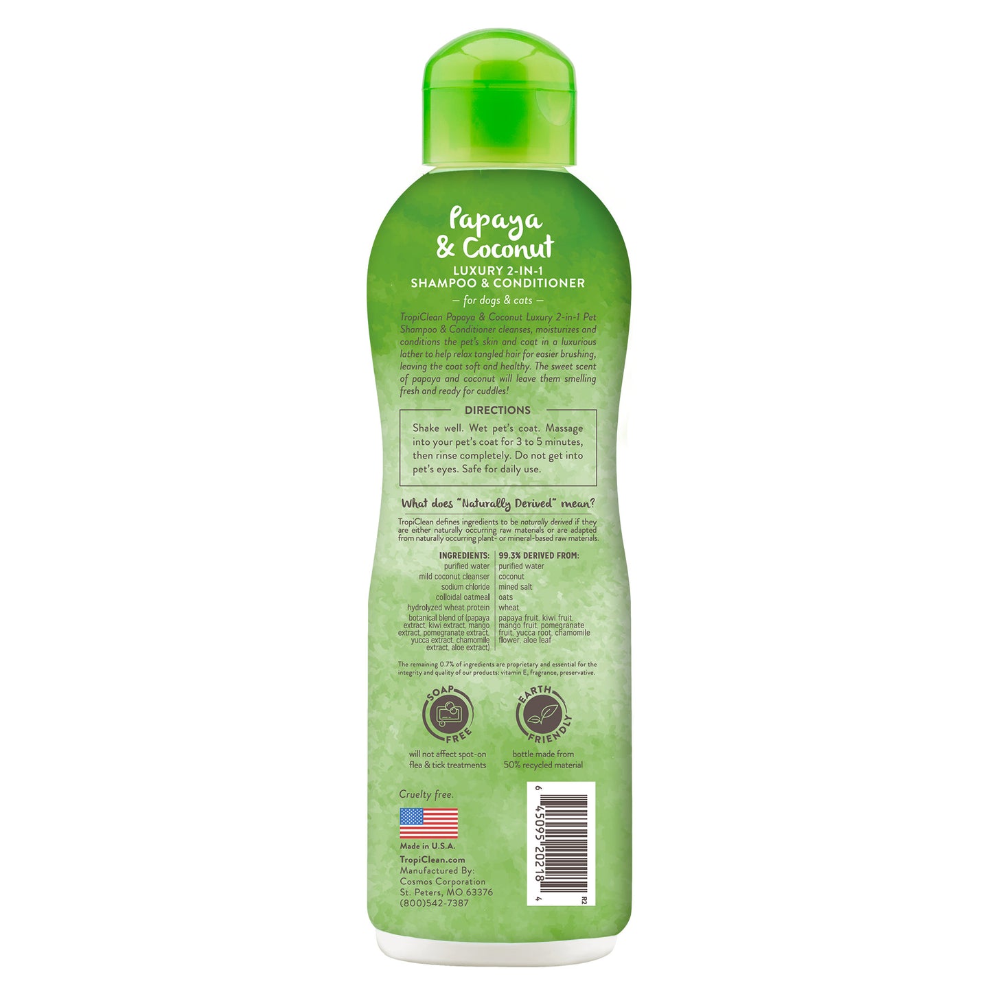 TROPICLEAN SHAMPOO & CONDITIONER PAPAYA & COCONUT LUXURY 2IN1