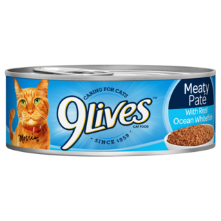 LATAS PARA GATO 9 LIVES 5.5onz. COMIDA TIPO PATE DE PESCADO BLANCO